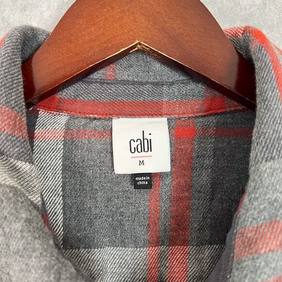 Cabi Gray Red Plaid Flannel Tavern Button Up Shirt Shacket Size Medium - Picture 8 of 9